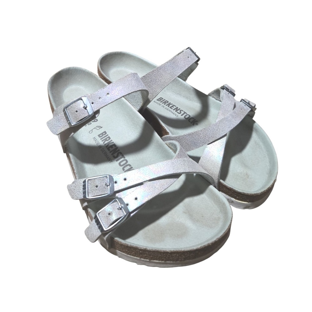 Birkenstock Franca Iridescent Silver Strappy Sandals Womens 39 L8 M6 Germany